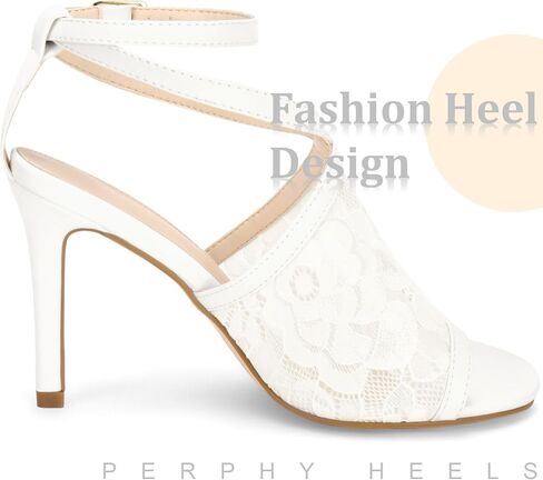Perphy Floral Lace Open Toe Ankle Strap Stiletto Heel Sandals for Women in Kuwait