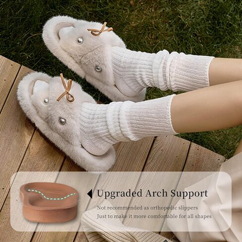 Women's Fuzzy Slippers Cross Band Memory Foam Fuzzy House Slippers Indoor and Outdoor Open Toe Anti-Skid Arch Support in Saudi Arabia