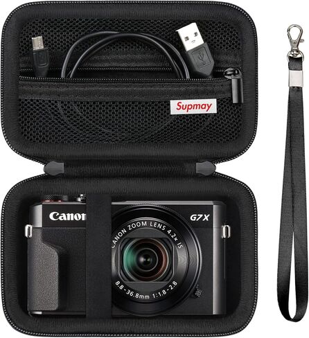 علبة السفر الصلبة لـ Canon PowerShot G7 X Mark II/ G7 X Mark III الكاميرا الرقمية ، حقيبة تخزين واقية مع جيب شبكة سحاب لحزمة البطارية ، كابل الشحن وغيرها من الملحقات ، الأسود in Kuwait