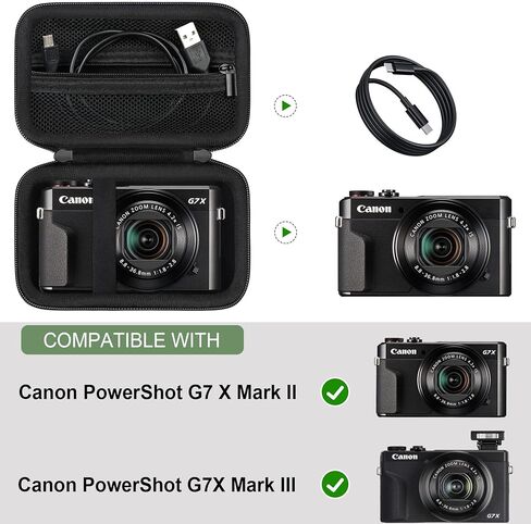 علبة السفر الصلبة لـ Canon PowerShot G7 X Mark II/ G7 X Mark III الكاميرا الرقمية ، حقيبة تخزين واقية مع جيب شبكة سحاب لحزمة البطارية ، كابل الشحن وغيرها من الملحقات ، الأسود in Kuwait