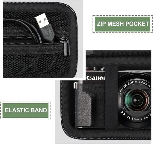 علبة السفر الصلبة لـ Canon PowerShot G7 X Mark II/ G7 X Mark III الكاميرا الرقمية ، حقيبة تخزين واقية مع جيب شبكة سحاب لحزمة البطارية ، كابل الشحن وغيرها من الملحقات ، الأسود in Kuwait