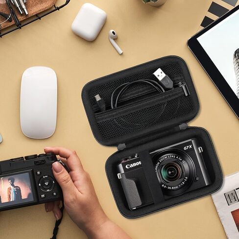 علبة السفر الصلبة لـ Canon PowerShot G7 X Mark II/ G7 X Mark III الكاميرا الرقمية ، حقيبة تخزين واقية مع جيب شبكة سحاب لحزمة البطارية ، كابل الشحن وغيرها من الملحقات ، الأسود in Kuwait