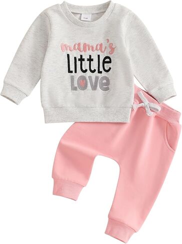 Baby Girl Valentines Outfit Bow Letter Embroidery Sweatshirt and Sweatpants Infant Sweatsuit Toddler Girl Fall Clothes in Kuwait