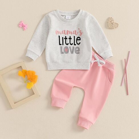 Baby Girl Valentines Outfit Bow Letter Embroidery Sweatshirt and Sweatpants Infant Sweatsuit Toddler Girl Fall Clothes in Kuwait