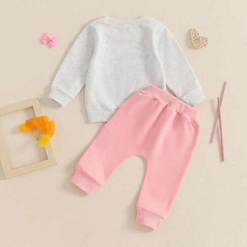 Baby Girl Valentines Outfit Bow Letter Embroidery Sweatshirt and Sweatpants Infant Sweatsuit Toddler Girl Fall Clothes in Kuwait