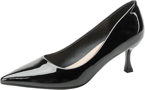 Women's Patent Leather Kitten Heel Dress Pumps Closed Pointed Toe Slip On Mid Heels Business Office Daily Low Top Casual Pumps in Kuwait