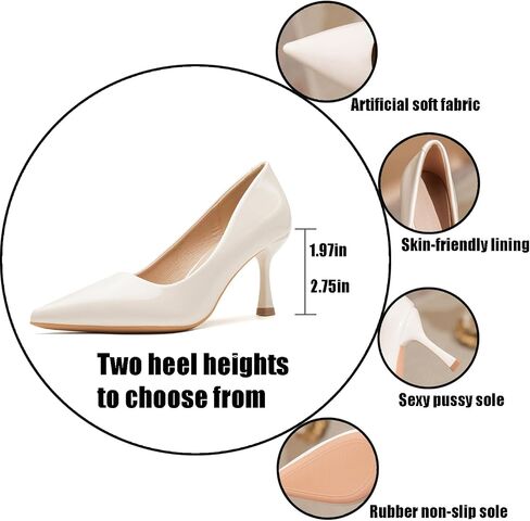 Women's Patent Leather Kitten Heel Dress Pumps Closed Pointed Toe Slip On Mid Heels Business Office Daily Low Top Casual Pumps in Kuwait