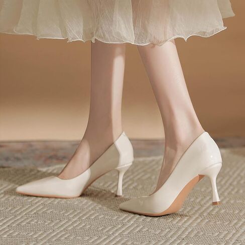 Women's Patent Leather Kitten Heel Dress Pumps Closed Pointed Toe Slip On Mid Heels Business Office Daily Low Top Casual Pumps in Kuwait