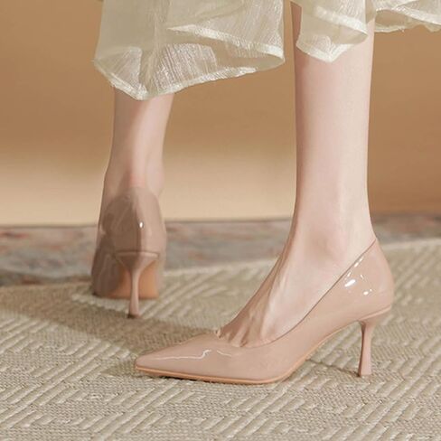 Women's Patent Leather Kitten Heel Dress Pumps Closed Pointed Toe Slip On Mid Heels Business Office Daily Low Top Casual Pumps in Kuwait