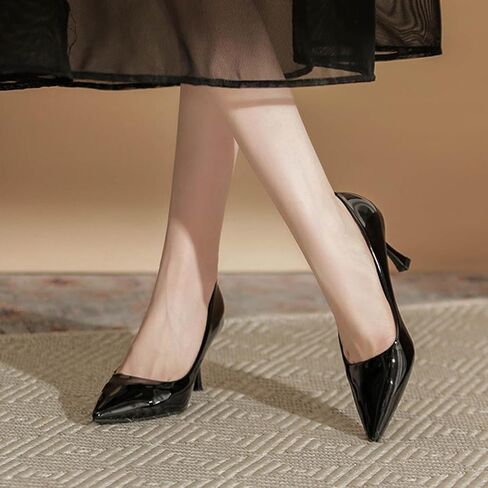 Women's Patent Leather Kitten Heel Dress Pumps Closed Pointed Toe Slip On Mid Heels Business Office Daily Low Top Casual Pumps in Kuwait