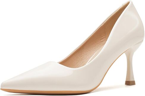 Women's Patent Leather Kitten Heel Dress Pumps Closed Pointed Toe Slip On Mid Heels Business Office Daily Low Top Casual Pumps in Kuwait