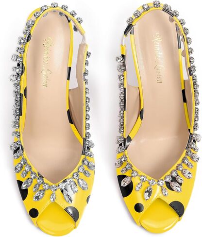 الرنة Lusion Womens High Shiletto Heels Crystal Pere Peep Toe Sexy Sling Back Pumps Shoes in Saudi Arabia