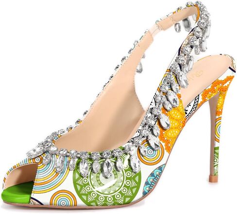 الرنة Lusion Womens High Shiletto Heels Crystal Pere Peep Toe Sexy Sling Back Pumps Shoes in Kuwait