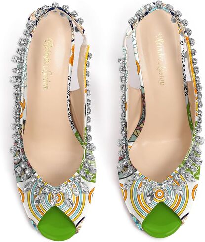 الرنة Lusion Womens High Shiletto Heels Crystal Pere Peep Toe Sexy Sling Back Pumps Shoes in Kuwait