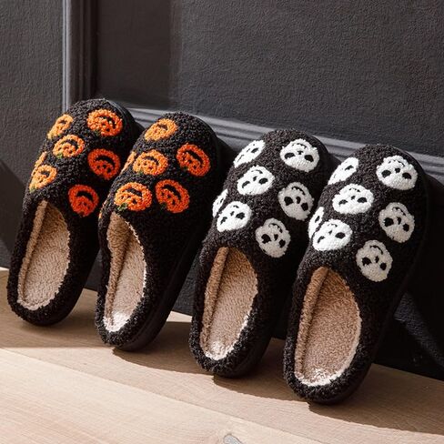 Halloween Pumpkin Slippers for Women Men Girl Warm Slides Cozy Fluffy Plush Fuzzy Skull Spider Indoor Outdoor Shoes in Saudi Arabia