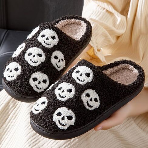 Halloween Pumpkin Slippers for Women Men Girl Warm Slides Cozy Fluffy Plush Fuzzy Skull Spider Indoor Outdoor Shoes in Saudi Arabia
