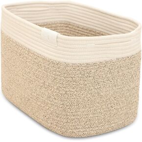 Cotton Rope Storage Basket | Woven Rope Basket for Laundry, Toys, Blankets, Books | Bins for Organizing Living Room, Nursery | 1-Pack | 15"x10"x10", Mixed Brown - Off White