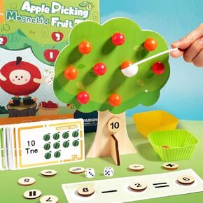 Magnetic Apple Tree Picking Toy, Addition and Subtraction Montessori Math Games for 3 4 5 6 Year Old, Educational Learning Activities Wooden Counters Toys, Gift for Boys and Girls