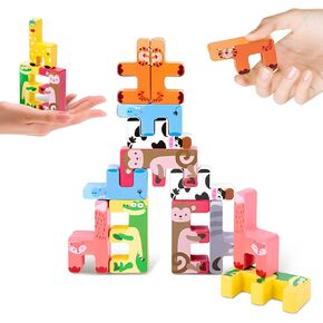Wooden Animals Stacking Adult Blocks, Colorful Animal Blocks, Balance Game for Party Favor, School Prize or Gift, for 15+ Kids for Adult