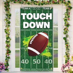 Football Party Decorations Football Door Cover Banner Game Day Banner Sport Theme Party Backdrop Football Party Decor Supplies (Green)