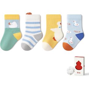 4 PCS Newborn Baby Crew Socks, Preemie Toddler Essentials, Unisex Baby Cotton Socks Bundle for Babies Toddlers, Kids