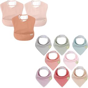 KeaBabies 3-Pack Waterproof Baby Bibs for Eating and Baby Bandana Drool Bibs for Girls - Lightweight Baby Bib with Food Catcher - Super Absorbent Cotton Bandana Bibs - Mess Proof Toddler Bibs