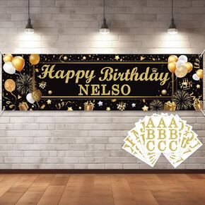 Personalized Birthday Banner Happy Birthday Party Decor Custom DIY Silver and Blue Birthday Party Backdrop with Name Alphabet Letter Sticker Happy Birthday Sign Party Supplies for Men Women
