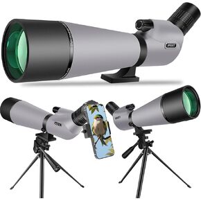 25-75x80 Spotting Scope with Tripod Carrying Pouch and Quick Cell Phone Holder BAK4 High Resolution Waterproof for Birding, Shooting, Hunting, Wildlife Scenery