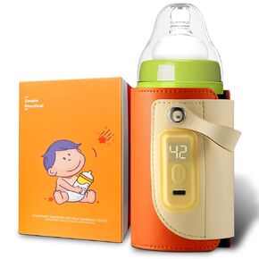 Portable Bottle Warmer for Travel - 38-50℃ Adjustable - Mini Baby Bottle Heater for Breastmilk Powder Milk Water, Fast Night Feeding Milk Warmer for Newborn, Orange, Gears for 38/40/42/46/50℃