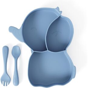 Toddler Suction Plates for Babies and Silicone Utensil Set in Pink Feeding elephant for Baby Girls made with Safe Silicone - (3 Piece Set) Baby Feeding Essentials