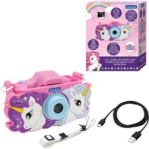 Lexibook Unicorn, 4-in-1 Kids' Camera with Protection, Photo, Video, MP3, and Game Functions, 15 Frames to Personalize Your Photos, Includes 8GB Memory Card, DJ078UNI