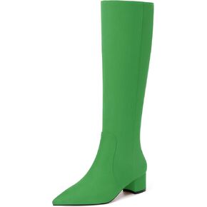 NUMALEO Womens Suede Zip Solid Fashion Party Pointed Toe Chunky Low Heel Knee High Boots 2 Inch