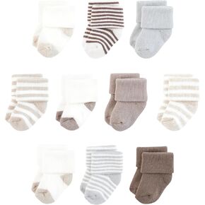 Touched by Nature Baby Unisex Organic Cotton Socks, Neutral Stripes, 6-12 Months, Brown