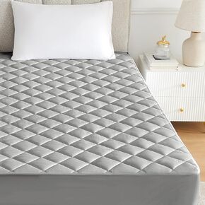 Twin Quilted Fitted Mattress Pad Cooling Mattress Protector Twin Size Mattress Cover Soft Breathable Mattress Topper with Deep Pocket Fitted 21 Inches (Twin,Grey)