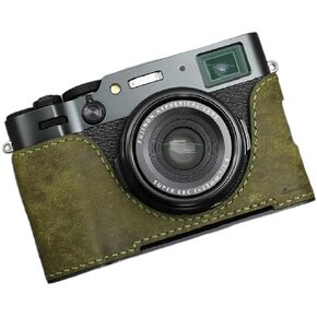 LIM'S Genuine Leather Camera Half Case Dovetail Plate for Fuji FUJIFILM X100VI Case Olive Green [Handmade]
