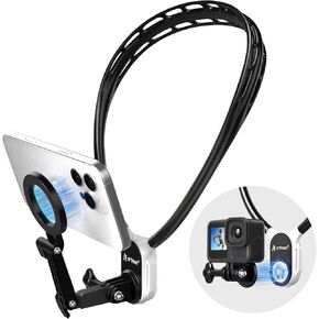 Artman Magnetic Neck Holder for Action Camera/Phone, Hands Free Neck Tripod Chest Mount for GoPro DJI Insta360 iPhone Android, Neck Phone Holder for Recording POV Video, Content Creator Essentials