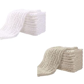 Yoofoss Muslin Burp Cloths for Baby 10 Pack 100% Cotton Baby Washcloths for Boys Girls Large 20''X10'' Super Soft and Absorbent White & Apricot