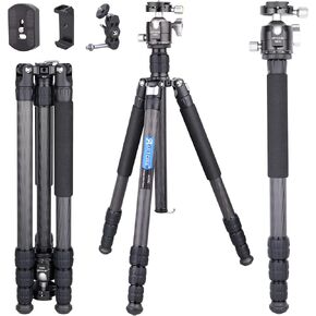 Carbon Fiber Tripod with Panoramic Arca Low Profile Ball Head Kit Lightweight Travel Camera Tripod Monopod with Accessory Threaded Hole Design + Magic Arm+ Phone Clip Load Up to 33.1lbs/15kg