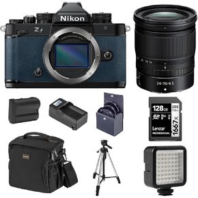 Nikon Z f Mirrorless Camera, Blue with NIKKOR Z 24-70mm f/4 S Lens, Bundle with Battery, 128GB Memory Card, W49 Mini LED Light and Tripod in Kuwait