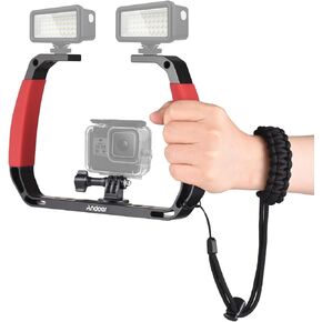Andoer Cage Advanced Cage Kit Mounting Kit for Camcorder Aluminium Alloy Sports Camera Underwater Diving Rig Portable Stabilizer for Action Camera Cage Dive Rig, red