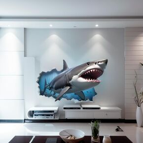 Realistic Shark Wall Stickers, Sea Creature Wall Decals, Shark Wall Decor for Nursery Kid’s Room Boy Living Room Classroom Bedroom Children's Room Bathroom Sofa TV Background Decorations (Medium)