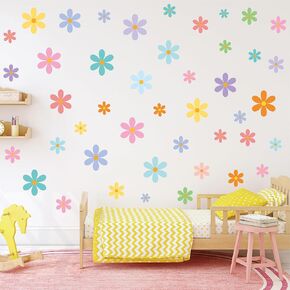 12 Sheets 144 Pcs Daisy Wall Decals,12 Colors Flower Wall Stickers,Cute Vinyl Wall Decals Peel and Stick,Colorful Daisy Stickers for Nursery Bedroom Living Girl Room Classroom