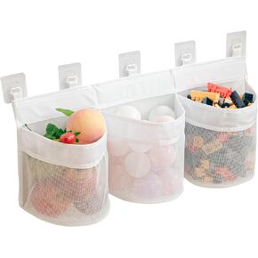 Generic Bath Toy Storage Organizer, Multi-Purpose Organizer, 3 Compartments, Large Capacity, Wall Hooks, Mesh Material, White