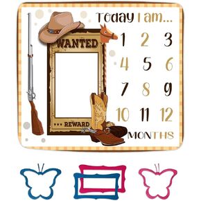 Cowboy Milestone Blanket Cowboy Life Hat Boots Hunting Gun and Wanted Rewards Baby Blanket for Theme Photography Props Newborn Gifts 48x40in