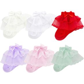Yenzat Baby Lace Ruffle Turn Cuff Socks with Bow for Infant Toddler Girls