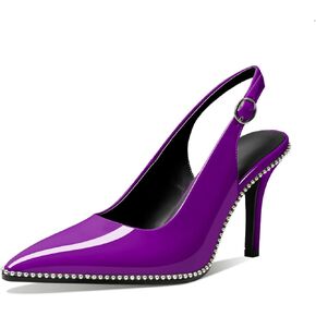 Mettesally Slingback Heels for Women Stilettos High Heel Closed Pointed Toe Beaded Heel Wedding Party Dress Shoes 3.5 Inches Purple US 8
