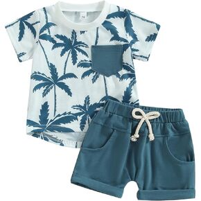 Baby Boy Summer Clothes Tropical Palm Tree Print T-shirt Shorts Set Infant Toddler Hawaiian Beach Outfits