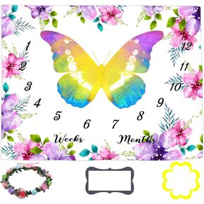 Baby Monthly Milestone Blanket, Month Blanket for Newborn Baby Shower, Butterfly Design Photography Background for Baby 60x40 inches BTZYLY4