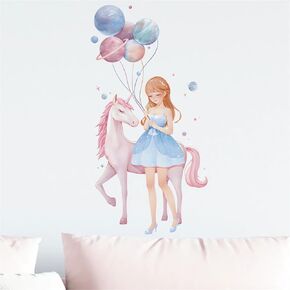 Lovely Girl and Pink Unicorn Wall Stickers, sacinora Art DIY Wall Decals Removable Vinyl Peel and Stick for Kids Baby Nursery Living Room Bedroom Children's Room Playroom Decorations