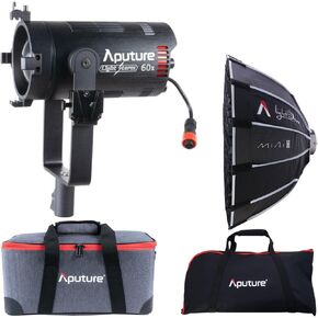 Aputure LS 60X Bowen's Mount Compatible Bi-Color Focusing LED with 8-Leaf Barn Doors Bundle with Aputure Light Dome Mini III (22.8-Inch) Compact Circular Softbox (2 Items)